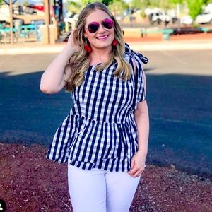 Black & White Gingham Tie Sleeve Blouse/Tank